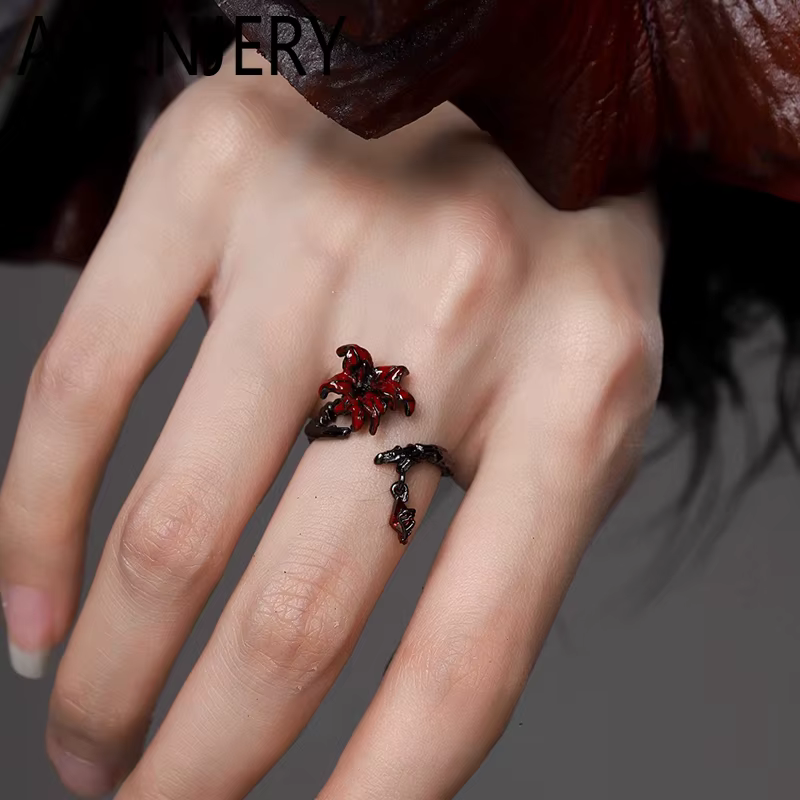 ANENJERY Datura fleur anneau ouvert pour les femmes Cool doux gothique Style foncé Niche Design bijoux cadeaux en gros