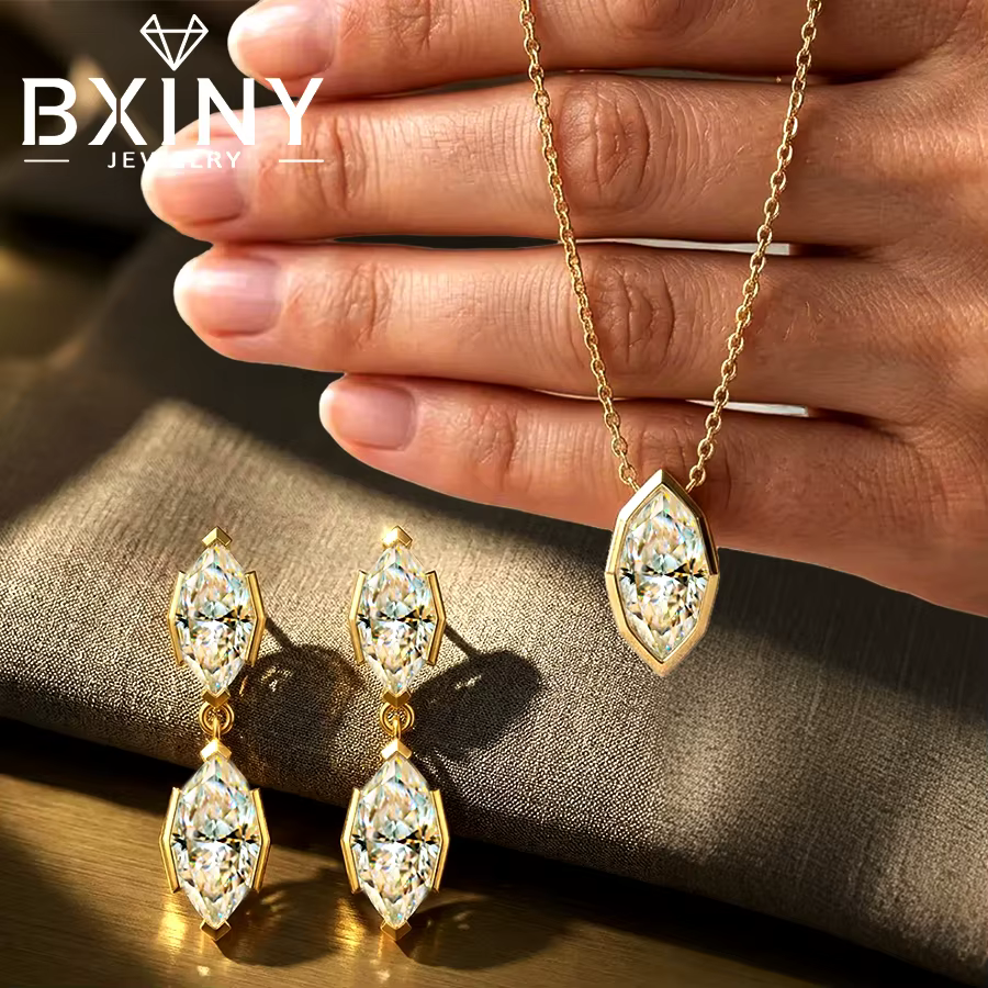 BXINY – ensemble de bijoux en moissanite pleine taille marquise