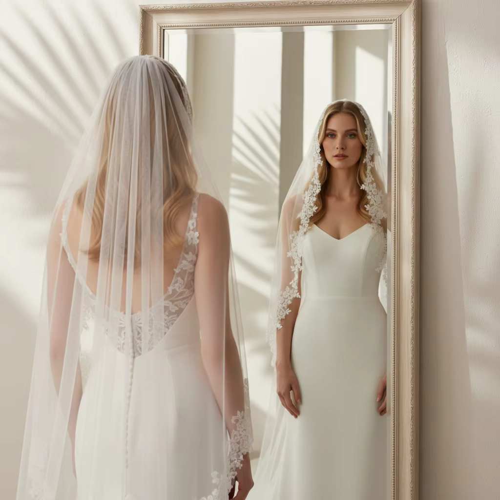 Voile de mariée élégant avec bordure en dentelle florale exquise