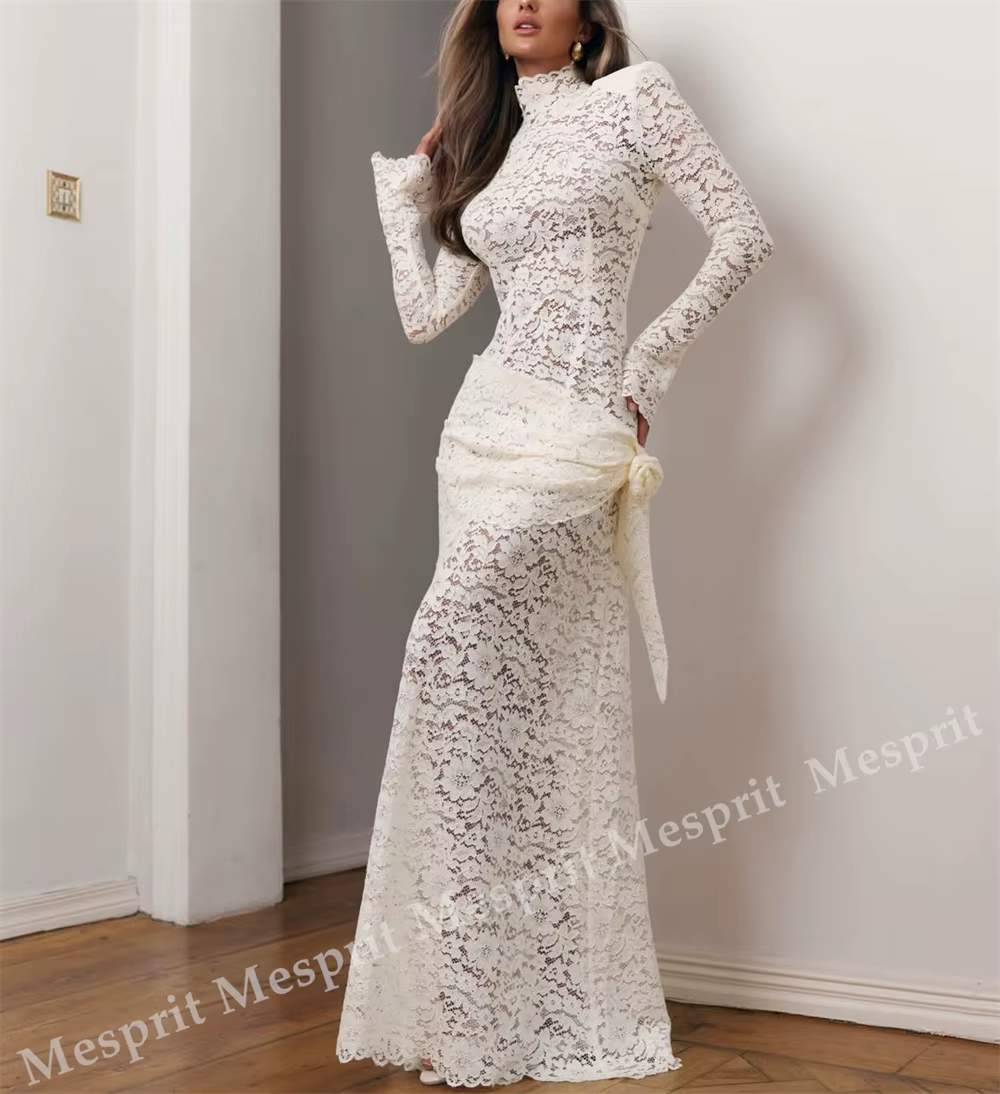 Robe de soirée élégante en dentelle personnalisée pour mariage