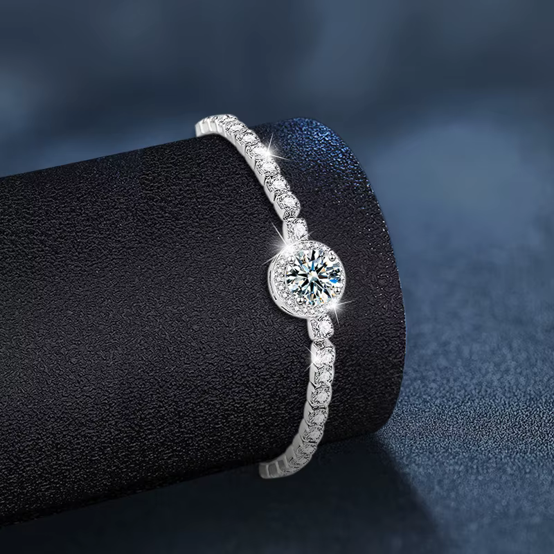 Bracelet Trumium 1ct Moissanite Diamant Carré Halo pour Femme en Argent Sterling S925