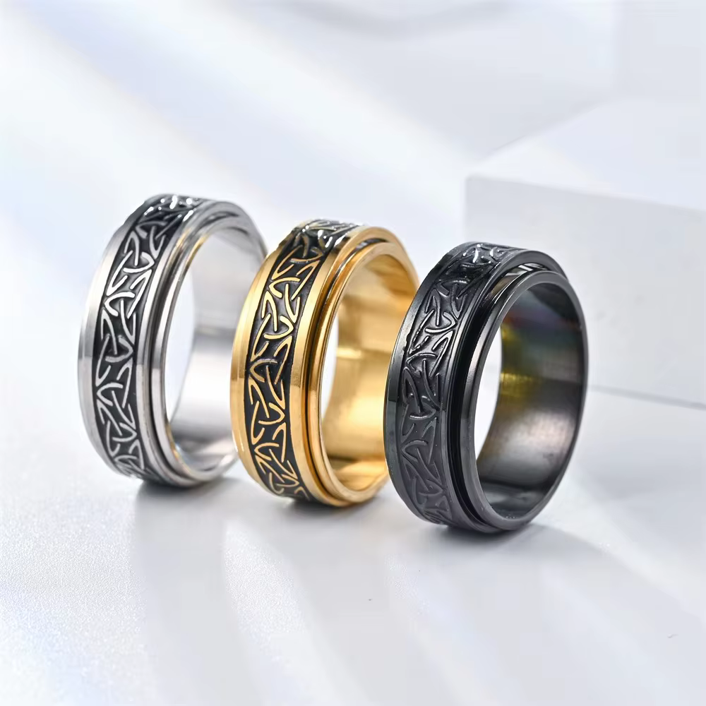 Vintage Viking celtique noeud Rune anneaux rotatif en acier inoxydable Anti-Stress anxiété Relife anneau
