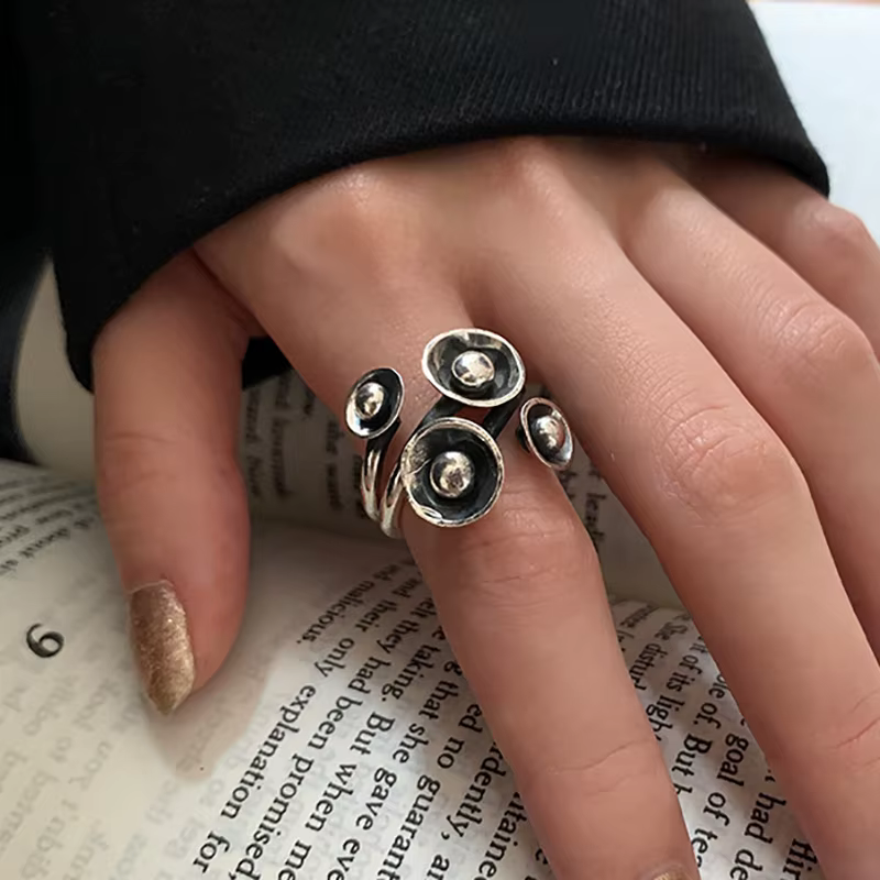 FOXANRY Vintage Punk couleur argent fleur anneaux pour les femmes nouvelle mode Simple irrégulière géométrique fête bijoux cadeaux