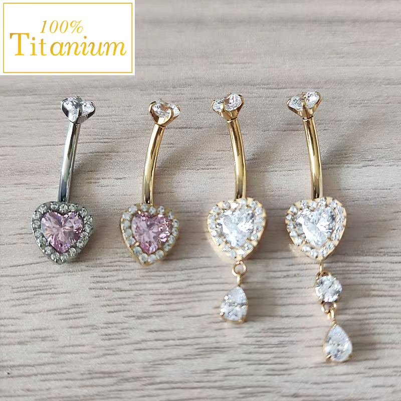 Anneaux de nombril en titane F136 avec pendentif cœur en zircon