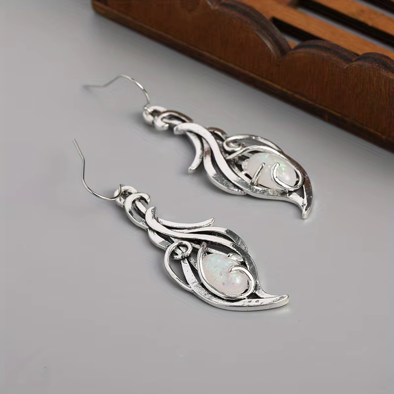 Boucles d'oreilles pendantes en opale bohème - Bijoux élégants plaqués argent pour les fêtes et les occasions spéciales E1238-1