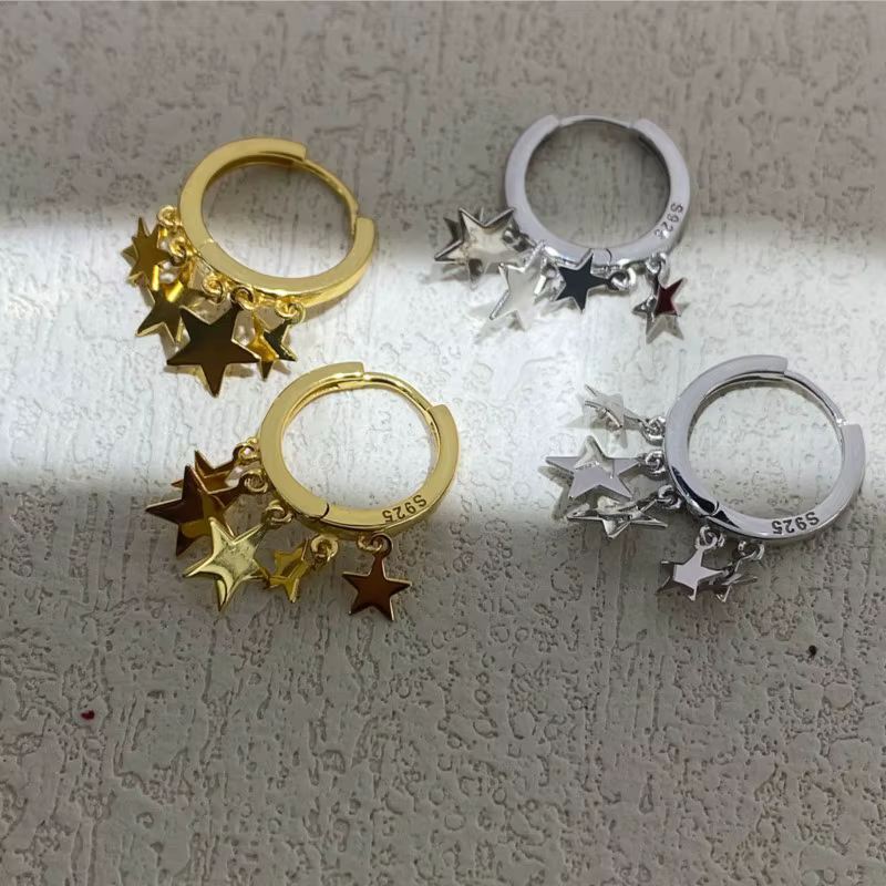 Boucles d'oreilles pendantes à pampilles étoiles plaquées or 18 carats pour femmes