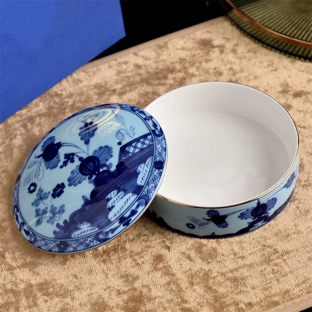 Boîte de rangement en céramique dorée beige pour bijoux