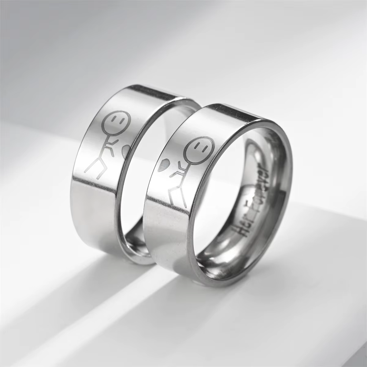 Dessin animé Anime Image amour Couple anneau mode titane acier Couple anneaux avec lettres je t'aime à l'intérieur bijoux cadeaux pour l'amour