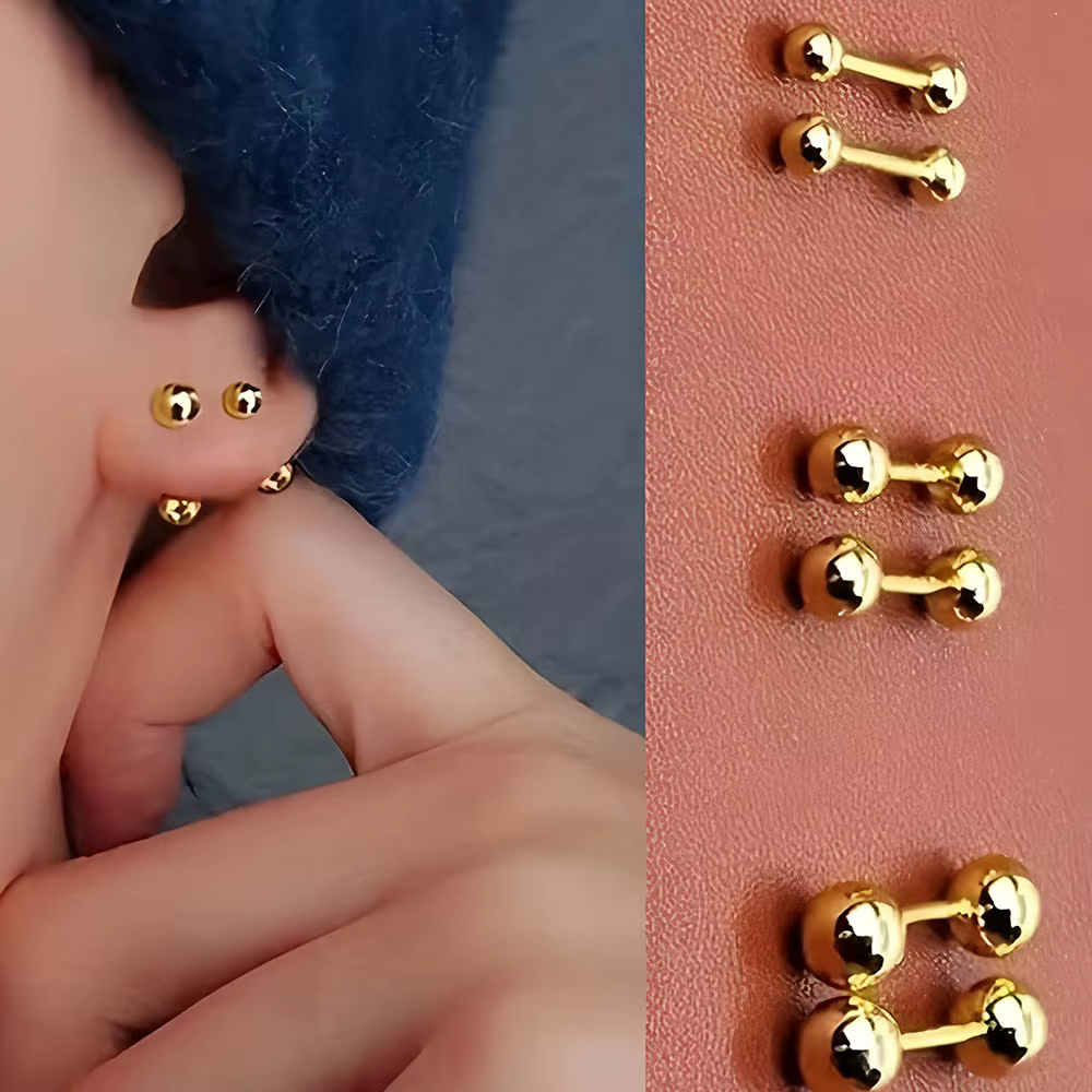Ensemble de 6 boucles d'oreilles en acier chirurgical 16G (3/4/5mm)
