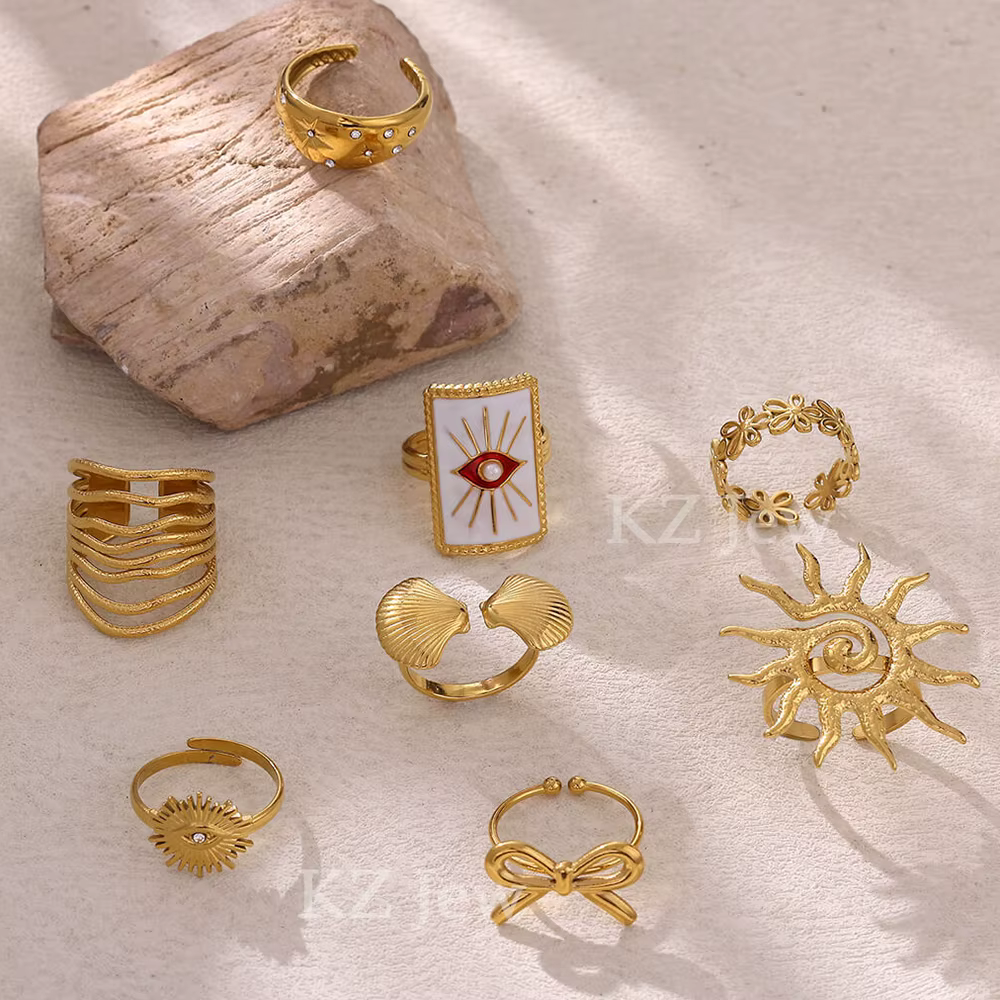 Anillos à fleurs couleur or pour femmes