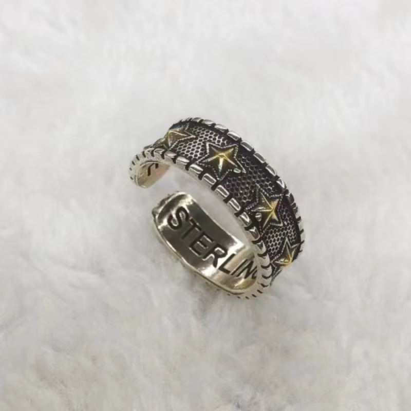 Buyee-Bague ouverte étoile dorée en argent regardé 925 pour homme et femme