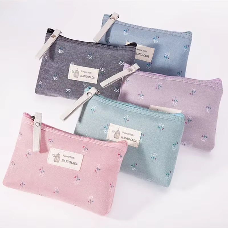 Sac à cosmétiques en toile souple imprimé à pois pour femmes