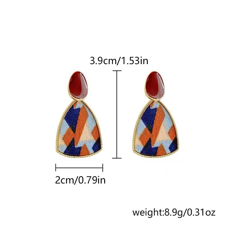 Boucles d'oreilles clous carrées émaillées bordeaux vintage pour femme
