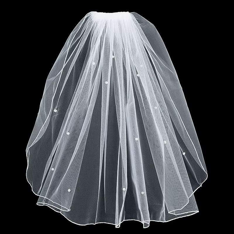 Voile en tulle blanc avec peigne et perles pour mariée
