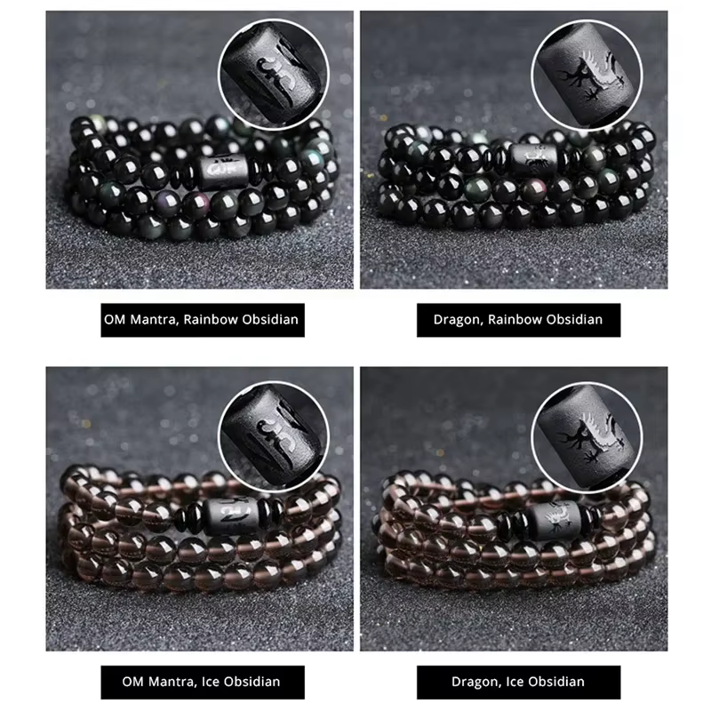Noir Arc-En Obsidienne Pierre Naturelle Bracelets Couple Multicouche Perles Strand