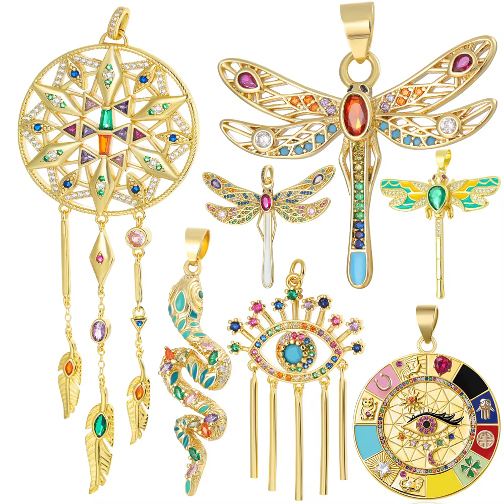 Pendentifs Juya en émail multicolore plaqué or 18 carats