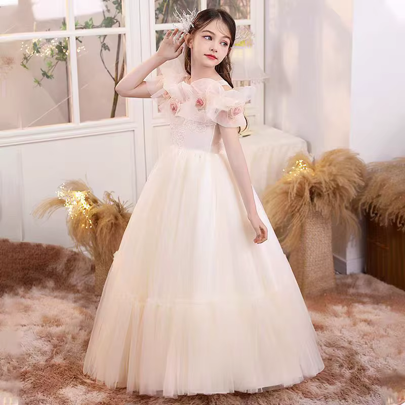 Jill Wish J111 robe de fille Champagne élégante avec fleurs princesse enfants mariage fête d'anniversaire