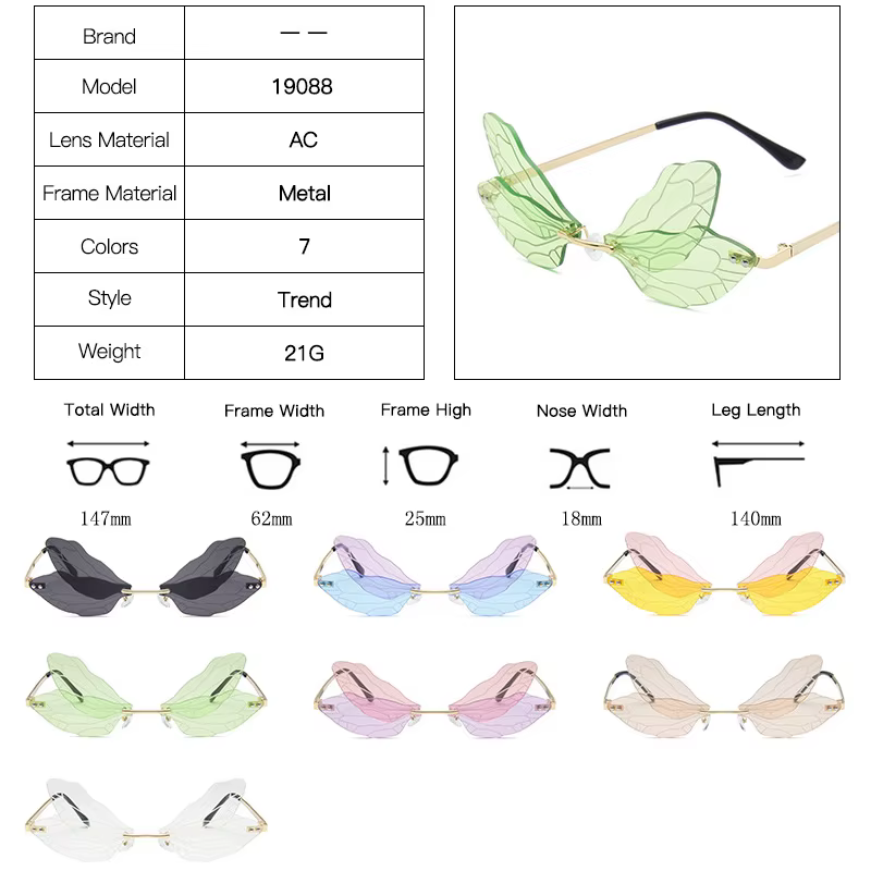Lunettes de soleil à ailes de libellule sans bords
