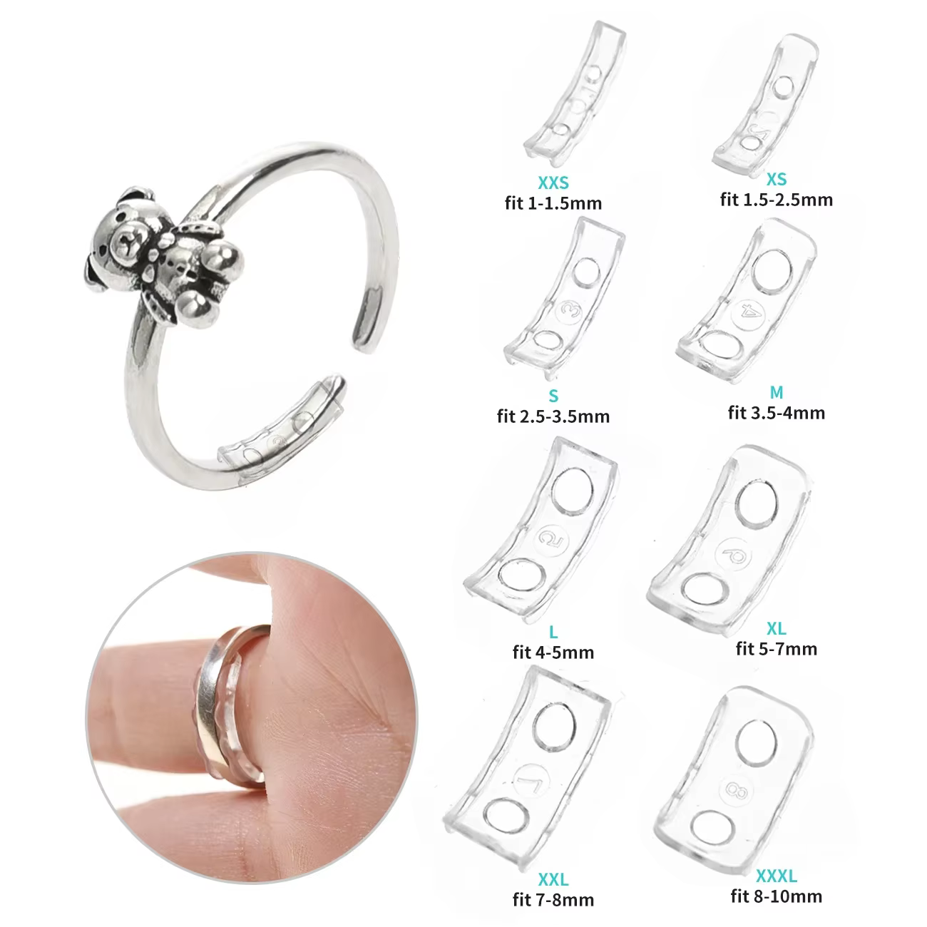 8 tailles Silicone Anti perte Invisible clair anneau taille rediseur anneaux en vrac réducteur