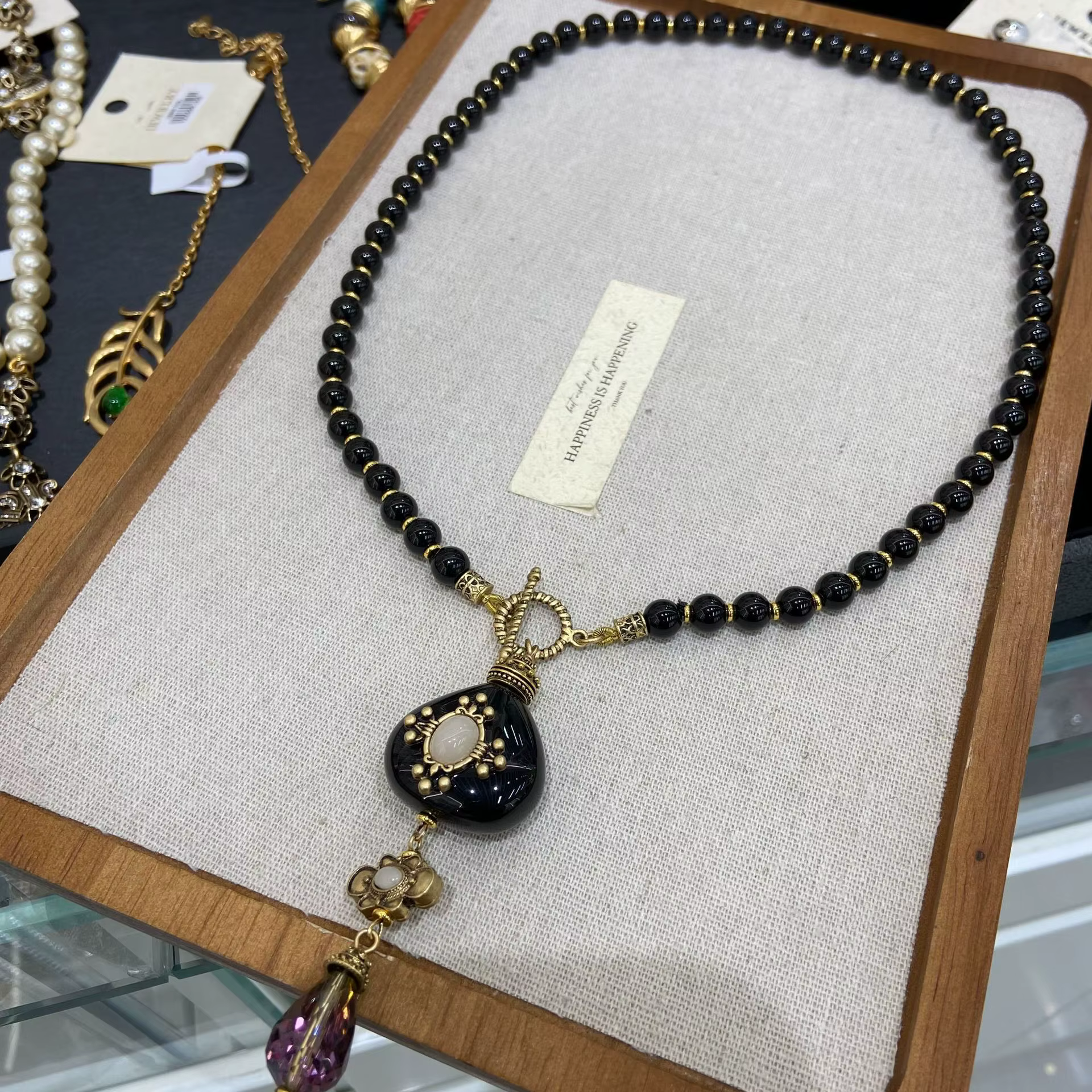 Ensemble collier et boucles d'oreilles vintage en agate à double et simple couche pour femmes
