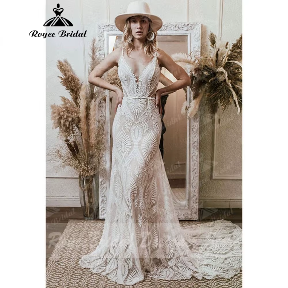 Robe de mariée bohème en dentelle sans manches