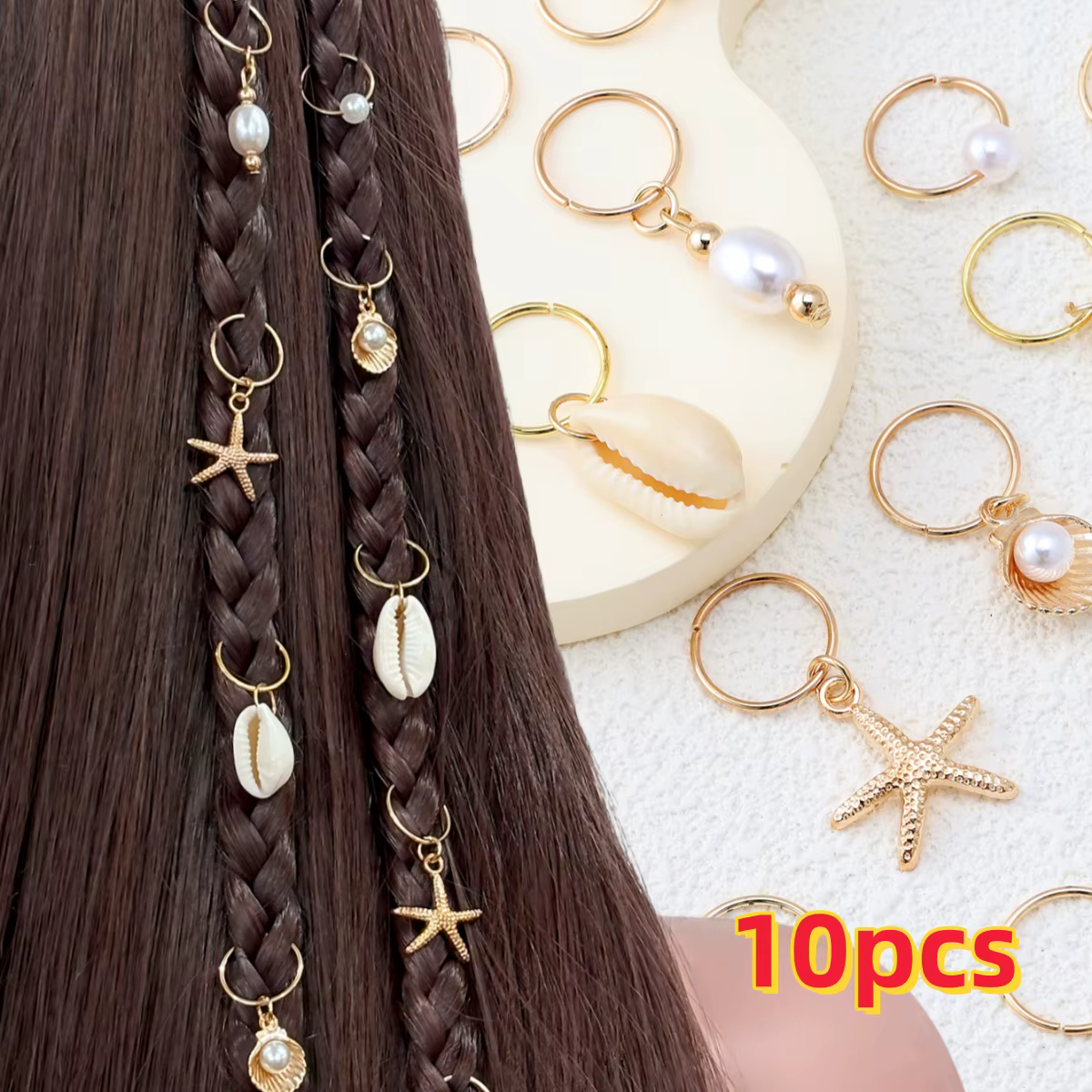 10 pièces · Ensemble d'accessoires pour cheveux style bohème plage. Anneaux