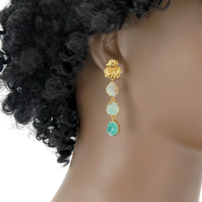 Boucles d'Oreilles Pendantes en Pierre Semi-Pride Verte pour Femme