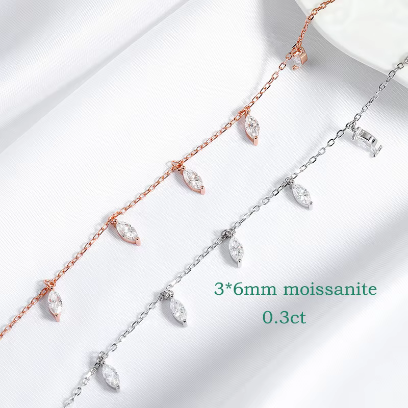 Smyoue certifié 3*6mm Marquise coupe Moissanite collier 9 pierres précieuses pendentif filles cadeau laboratoire diamant chaîne 100% réel pur 925 argent