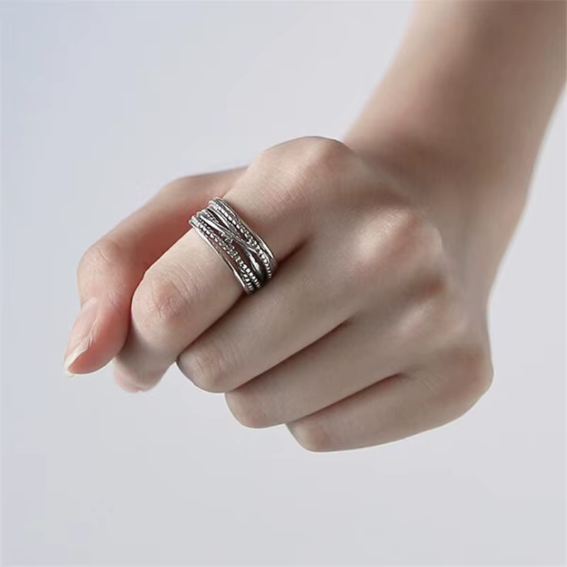 Nouveau Bijoux rétro enroulement torsadé en argent thaïlandais multicouche 925
