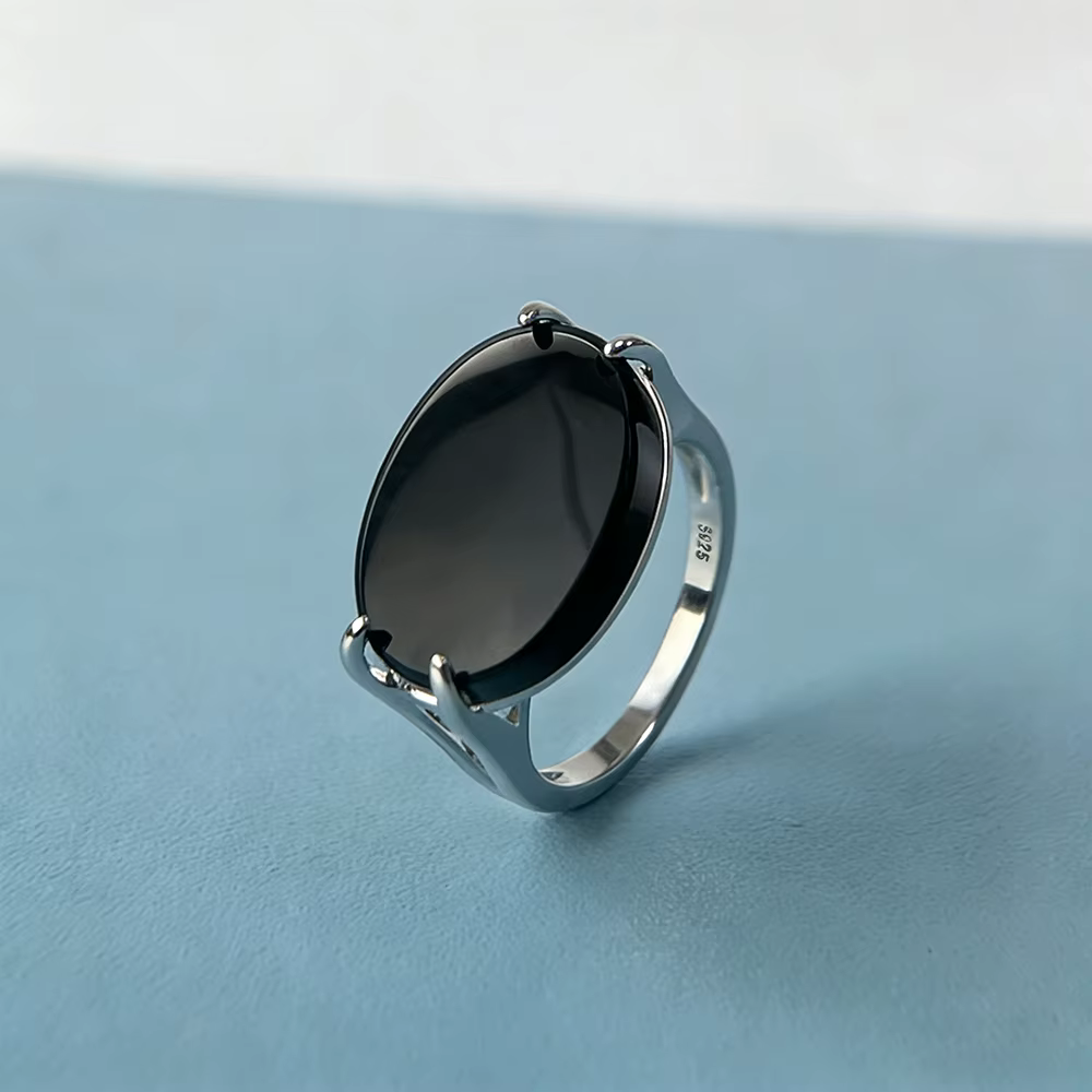Bague en argent 925 avec onyx noir naturel