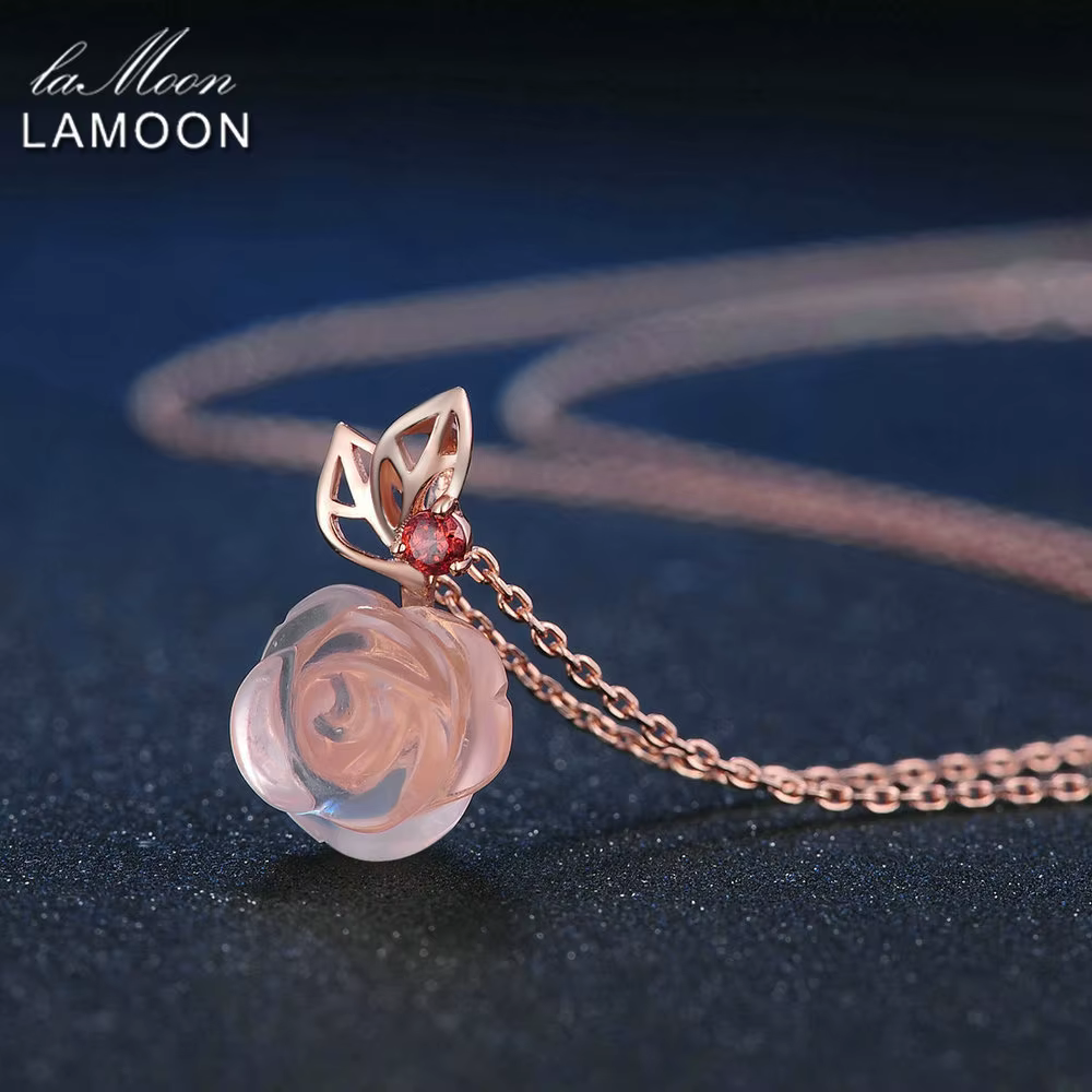 Collier en argent regardé 925 avec fleur rose