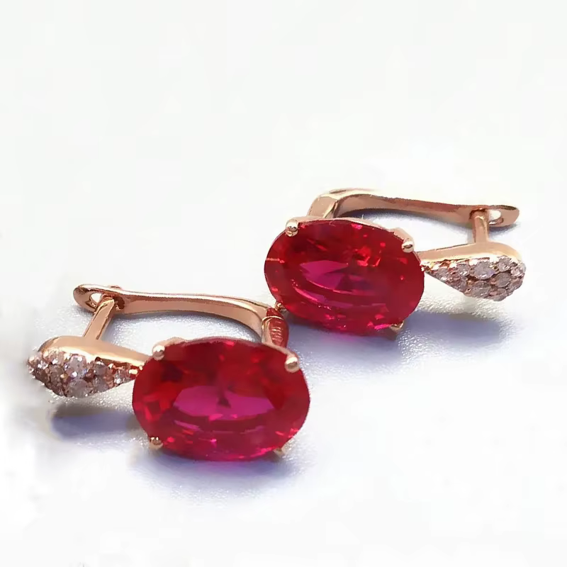 Boucles d'oreilles ovales en rubis incrusté d'or rose 14K plaqué or violet 585 pour femmes