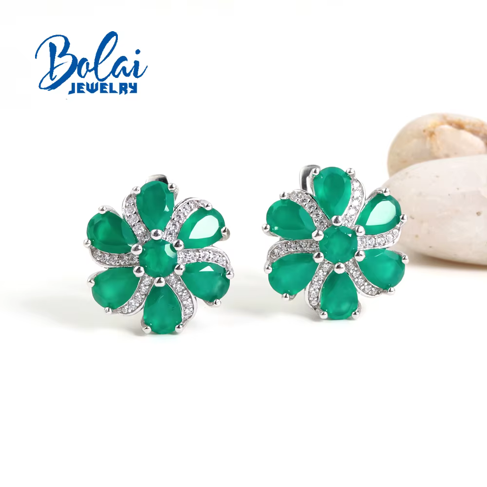 Boucles d'oreilles en Agate verte naturelle