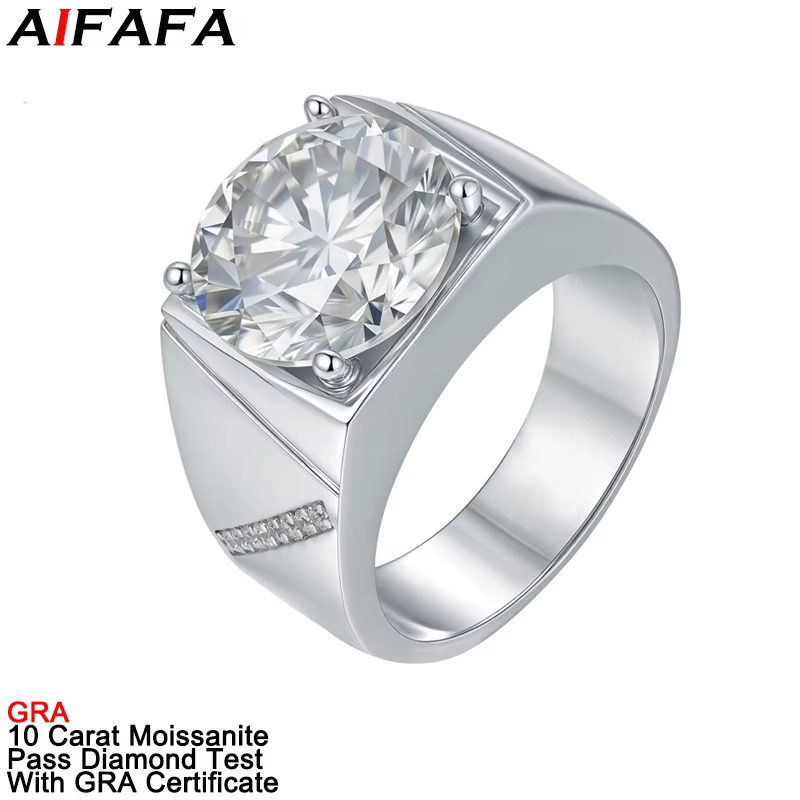 Bagues en diamant Moissanite couleur D véritable 10 carats pour hommes et femmes