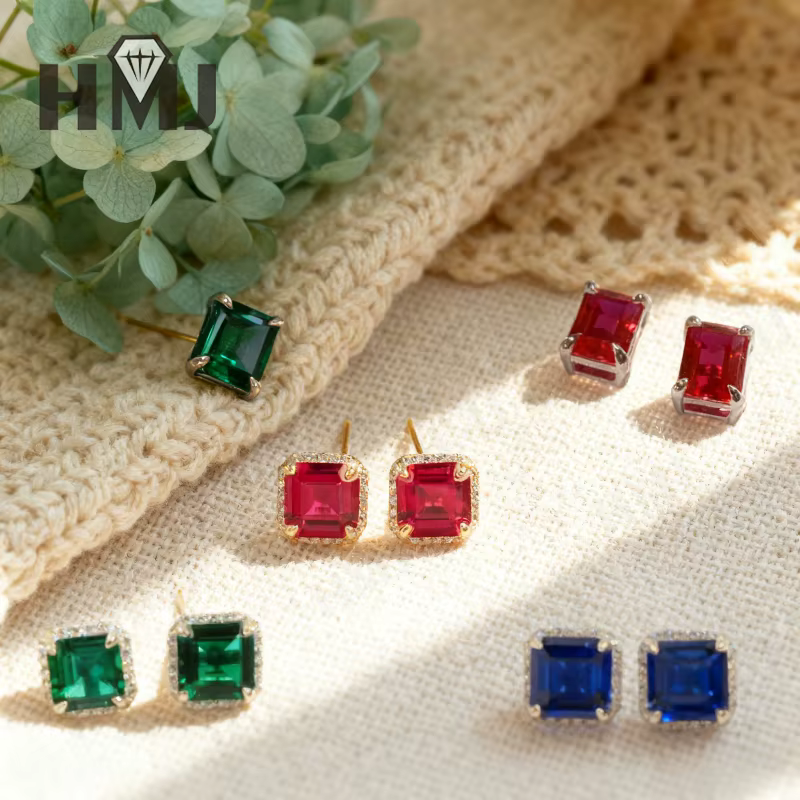 Boucles d'oreilles Columbia en émeraude/rubis/saphir cultivées en laboratoire