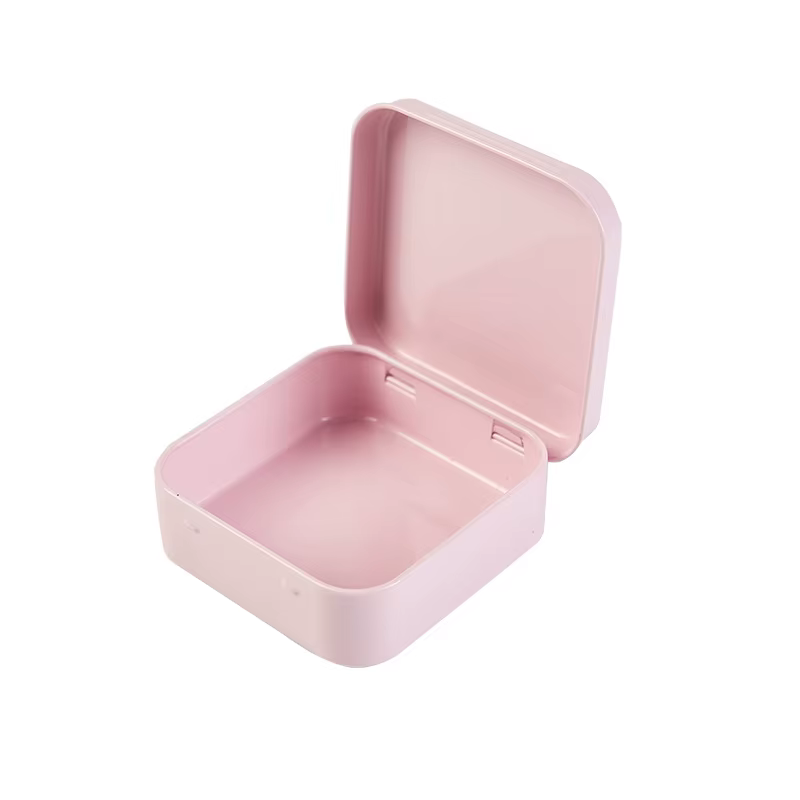 Boîte de rangement en métal rose pour bijoux