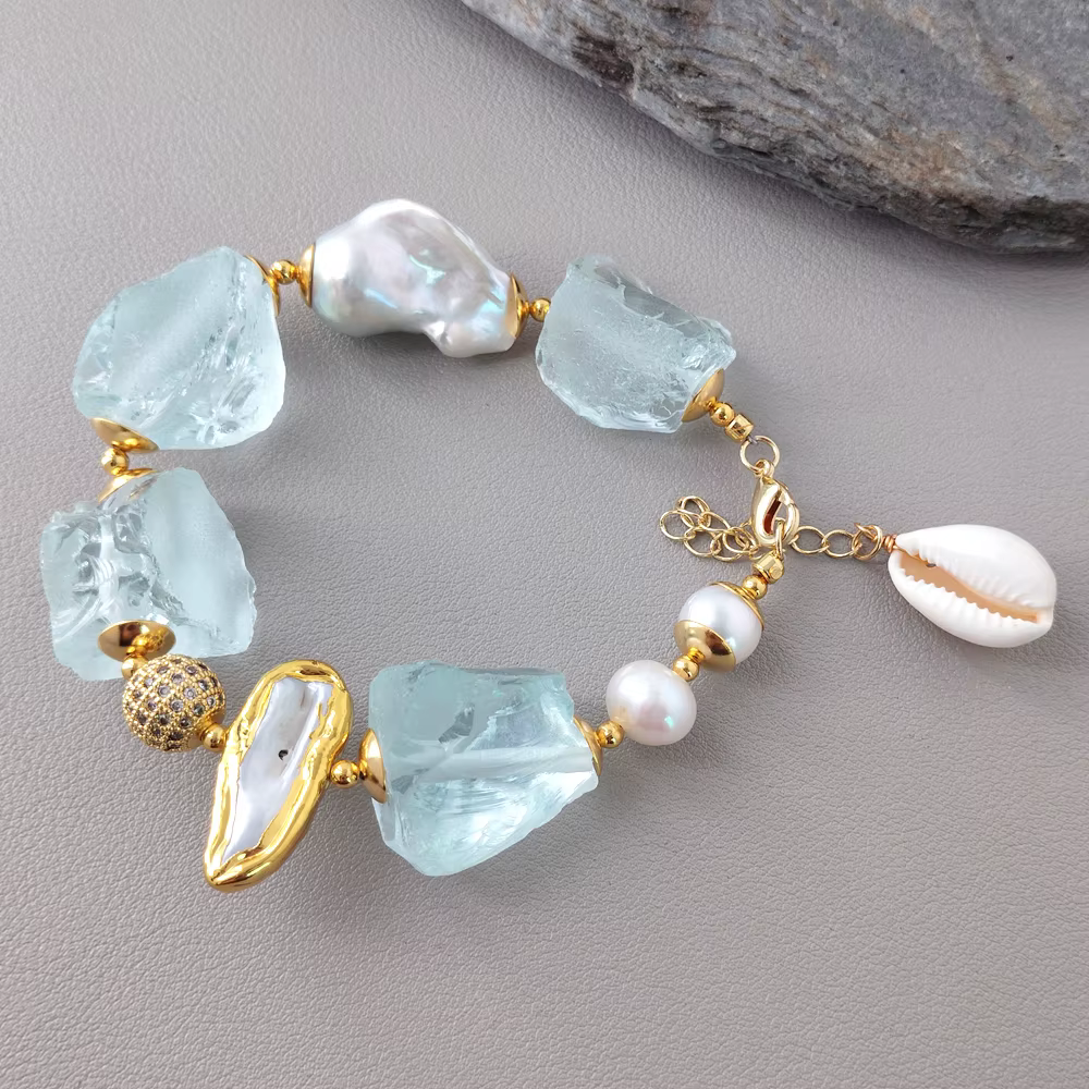 Y·YING – ensemble de boucles d'oreilles et bracelet en perles baroques blanches véritables
