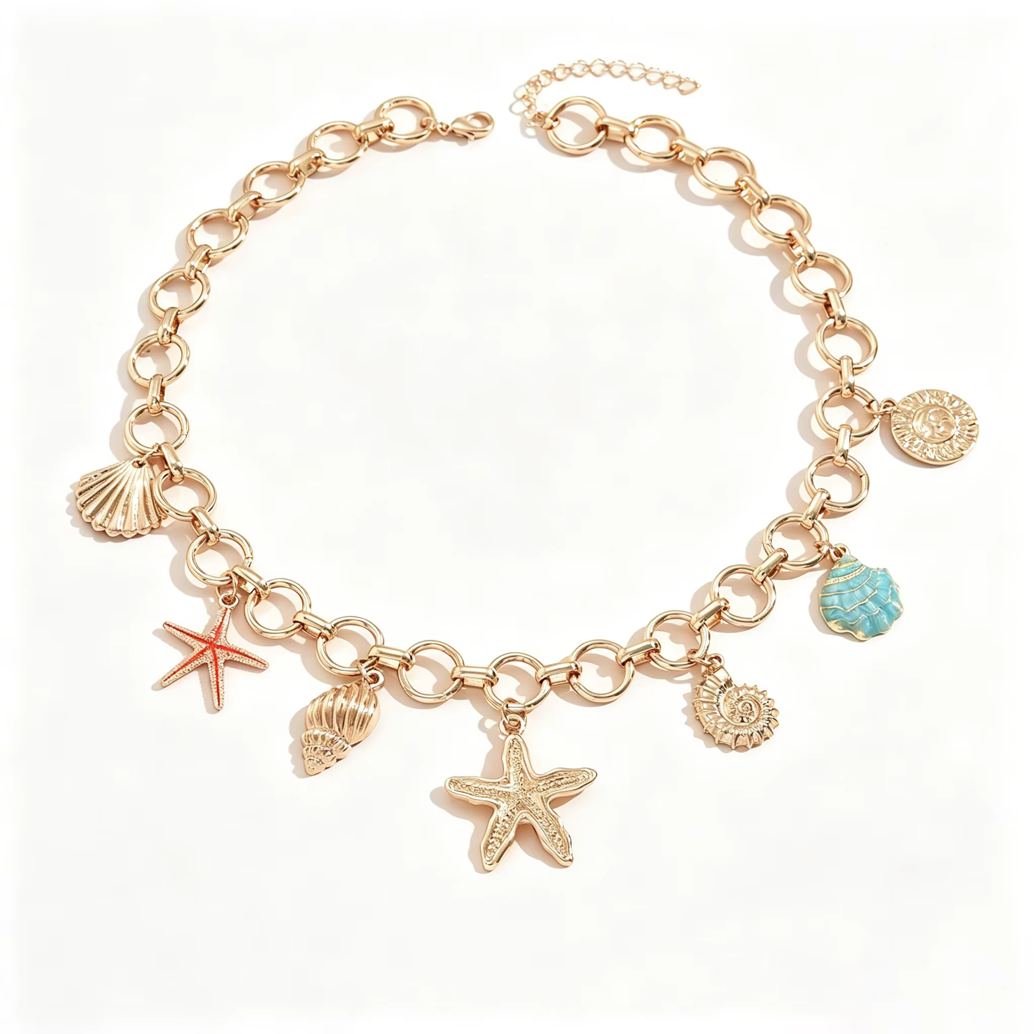 Collier ras-de-cou en chaîne épaisse dorée avec pendentif étoile de mer