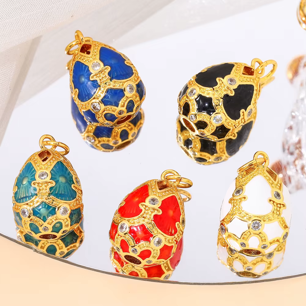 Juya 18K véritable plaqué or artisanat émail décorations fournitures creux ovale fleur royale breloques pour bricolage fabrication de bijoux de luxe