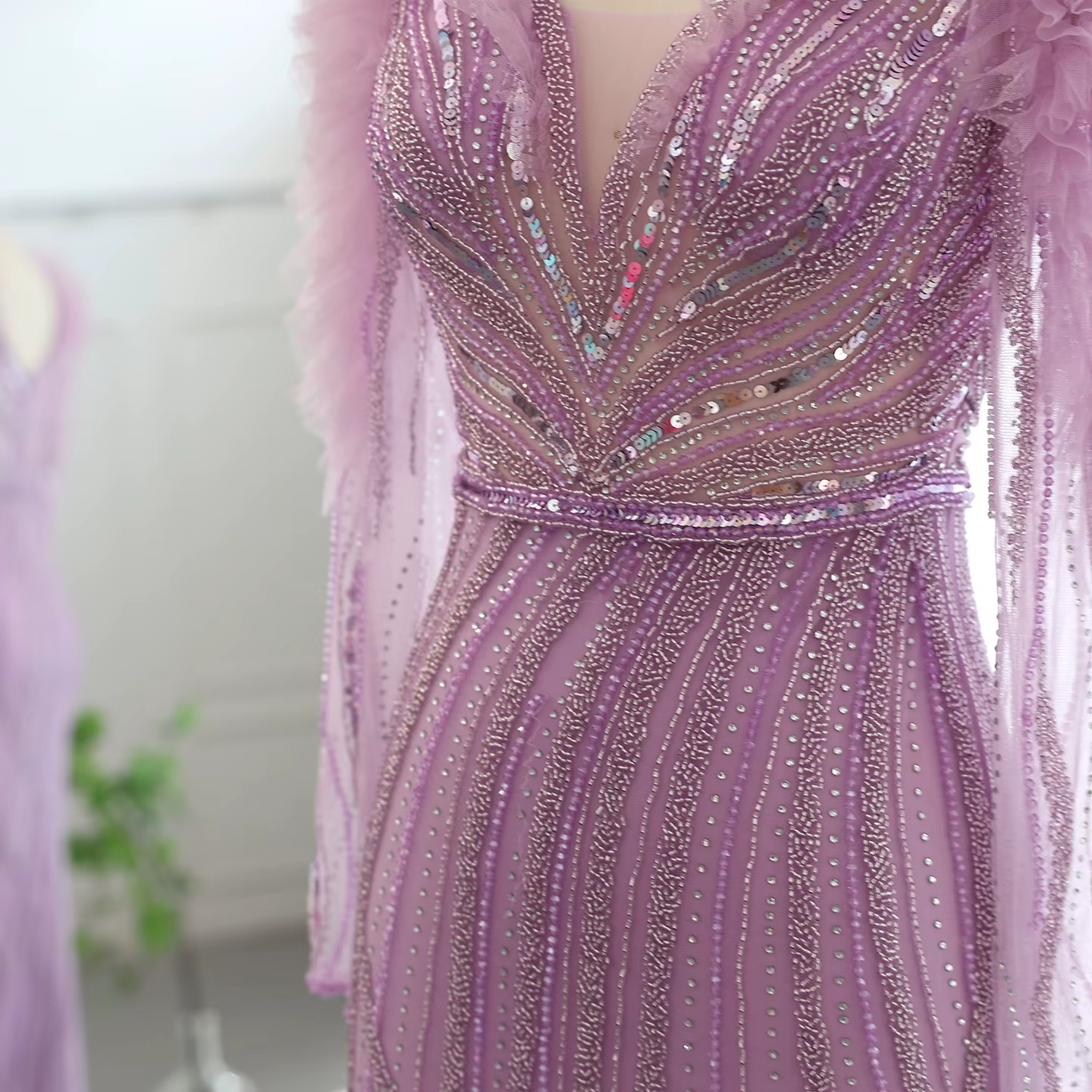 Sharon Said luxe sirène lilas volants arabe robe de soirée pour les femmes de mariage col en v bleu formelle robes