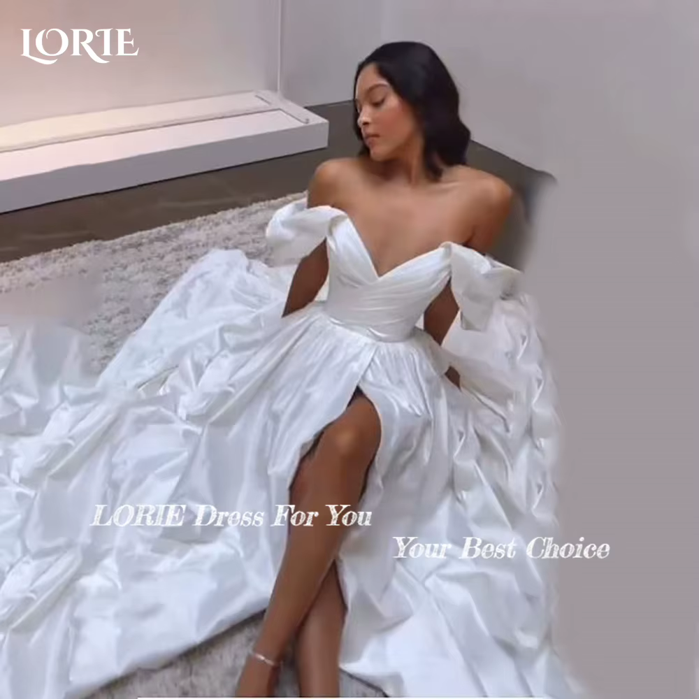 LORIE bretelles Spagetti robe de mariée élégante fente latérale col carré a-ligne