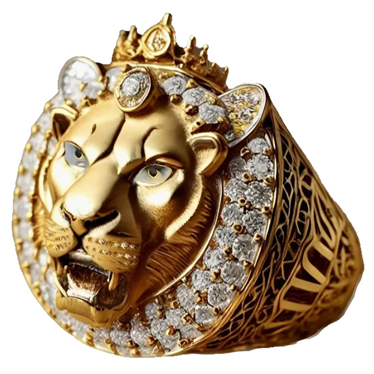 Bague Lion Couronne Hip Hop Or 2026 avec Zirconiums Sertis