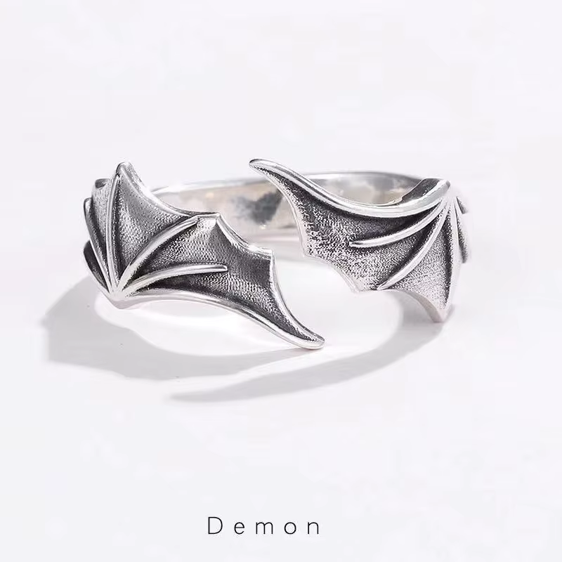 Bague créative rétro ailes de démon d'ange pour hommes et femmes