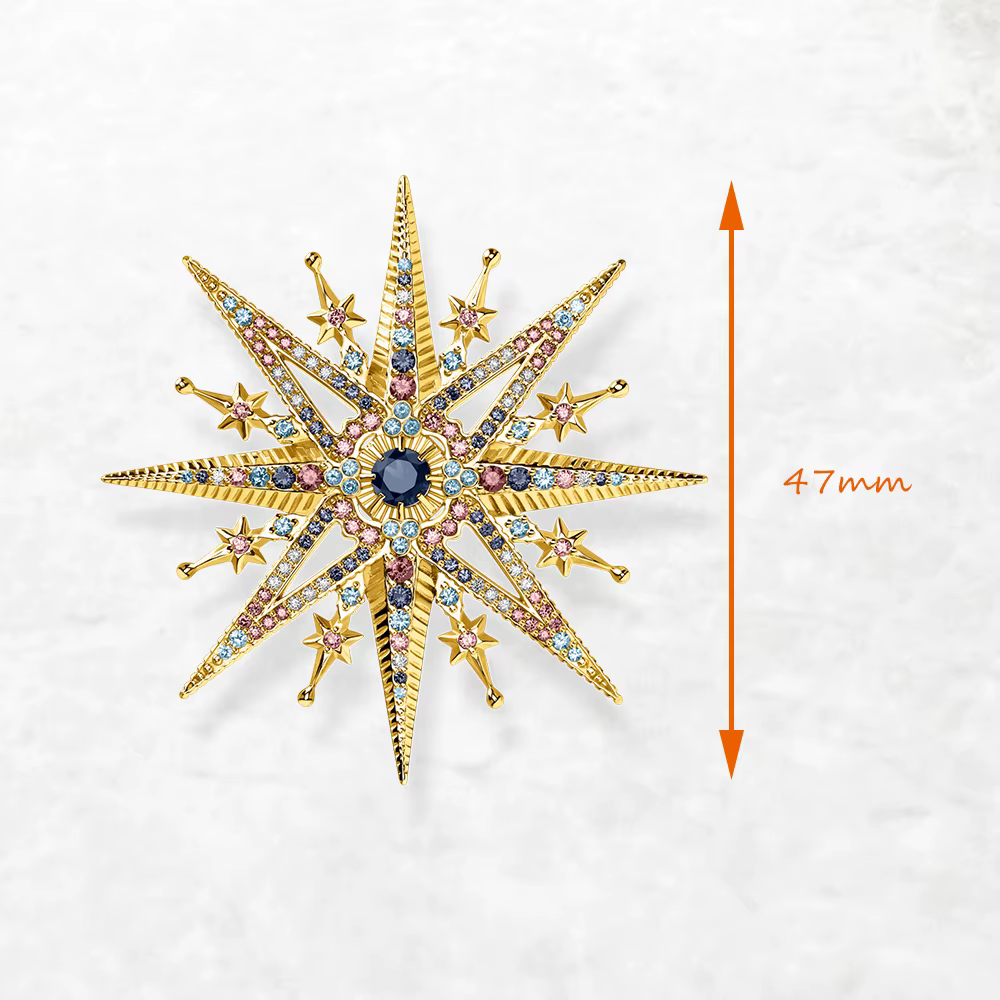 Broche plaquée or étoile royale colorée