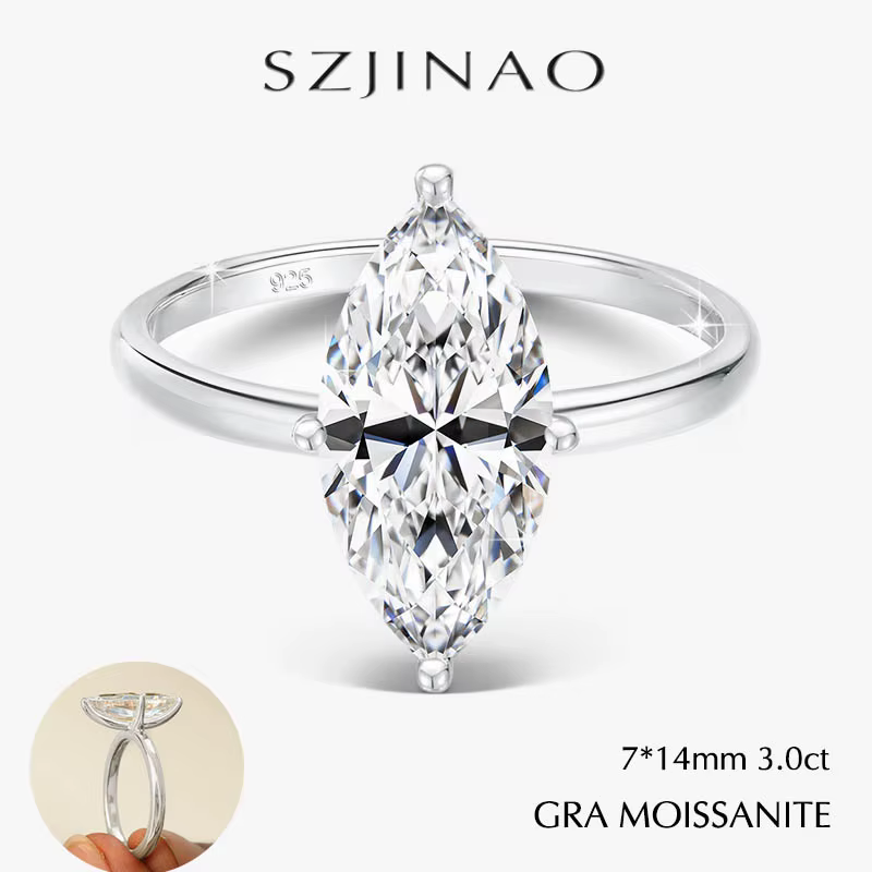 GRA 2/3CT Moissanite bague de fiançailles pour femmes homme Marquise coupe VVS1 925 argent scintillant diamant bijoux pour cadeaux de mariage