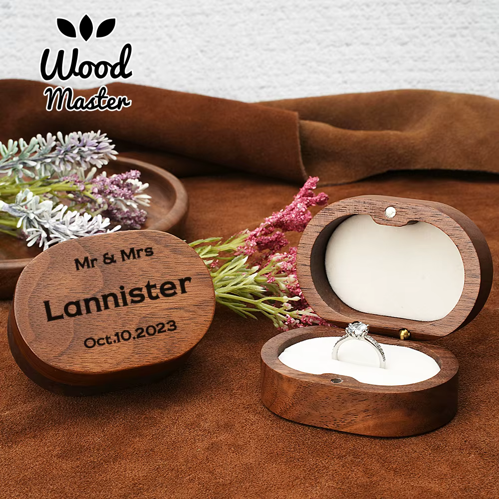 Boîte à bagues en bois pour fiançailles et mariage