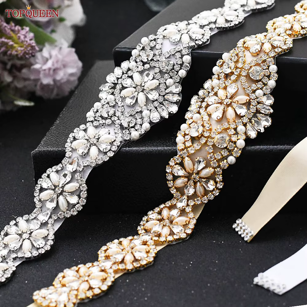 TOPQUEEN offre spéciale ceinture de mariée argent or strass perlé bijoux de luxe pour femmes robes féminines accessoires de décoration S161