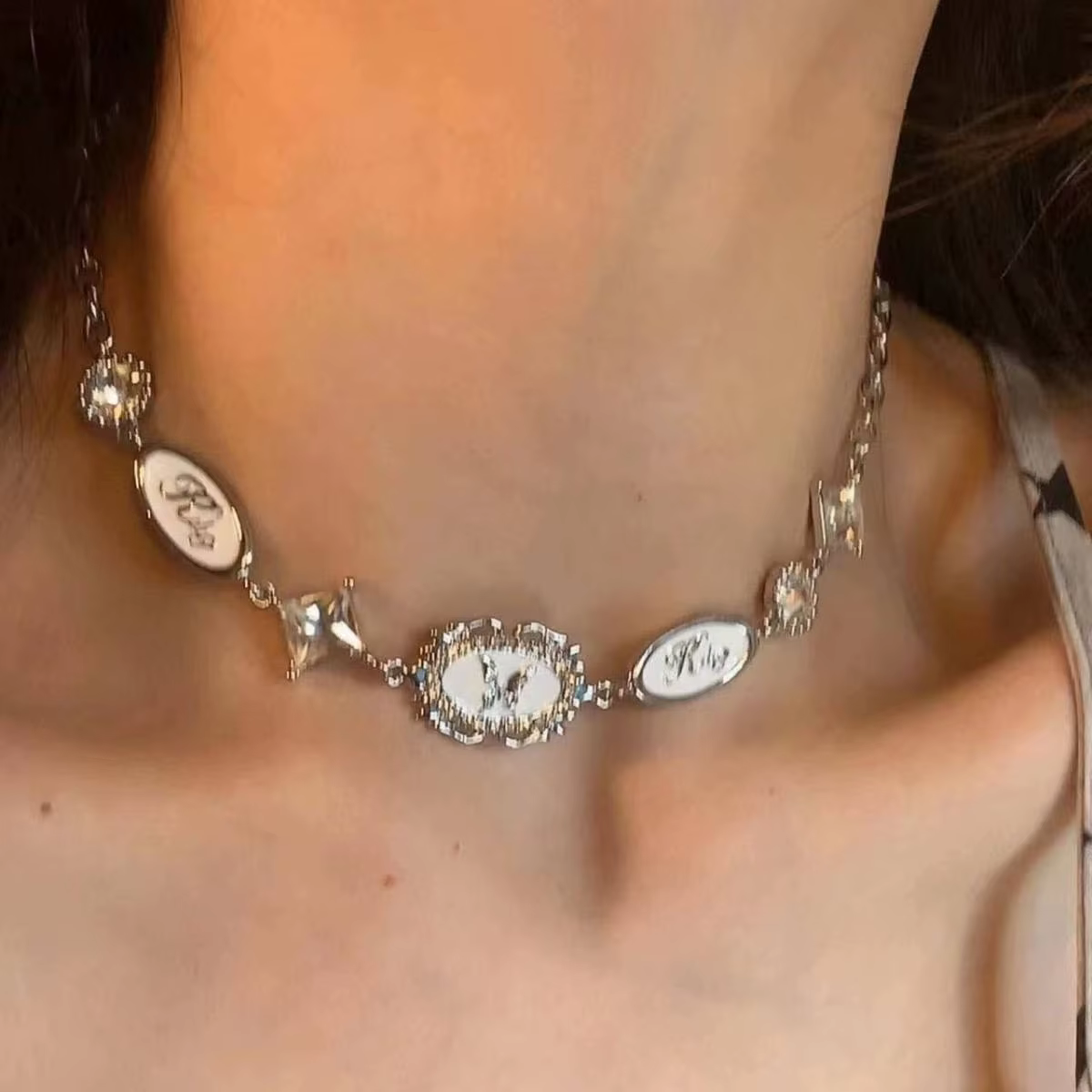 Colliers gothiques Vintage Harajuku papillon en cristal pour femmes