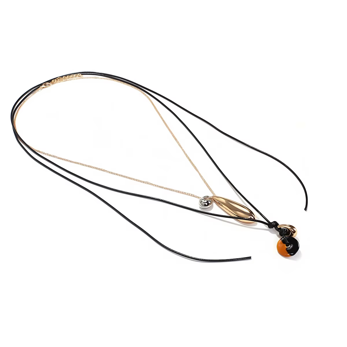Collier pendentif goutte d'eau ZAA vintage 2 pièces/ensemble avec longue corde en cuir et chaînes métalliques pour femme