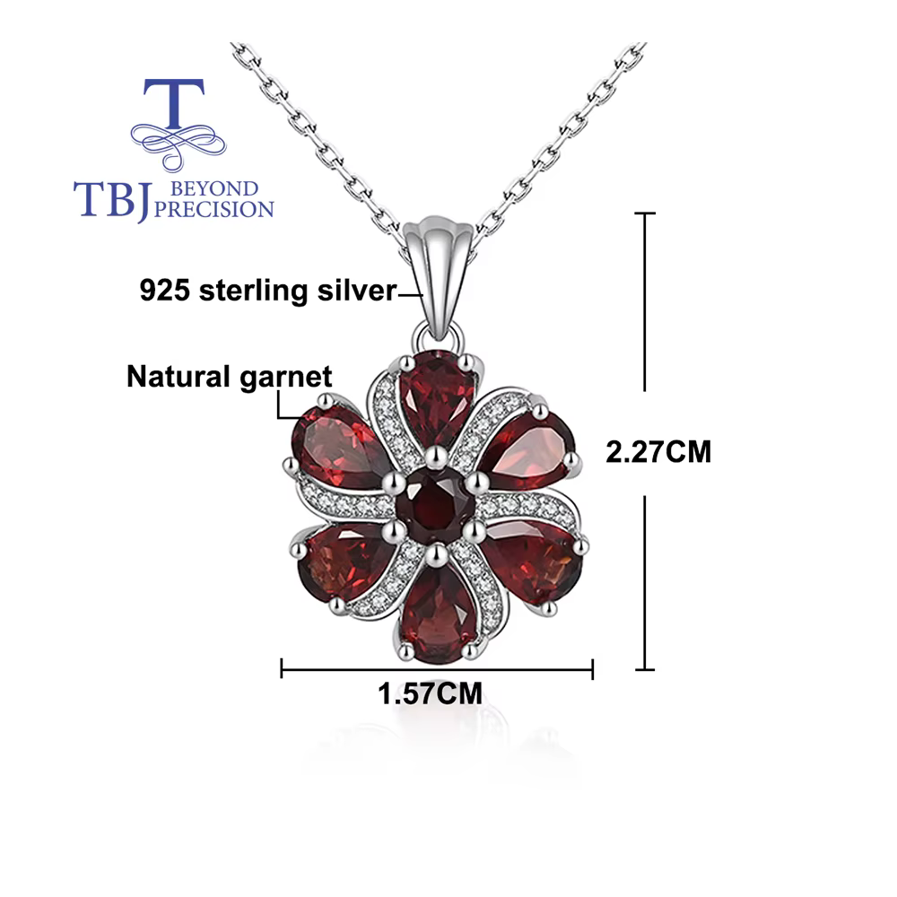 Pendentif grenat rouge naturel en argent Sterling 925